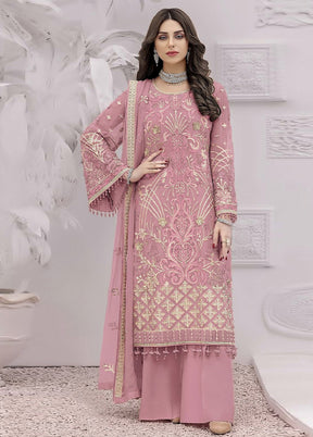 3 Pc Pink Unstitched Georgette Suit Set