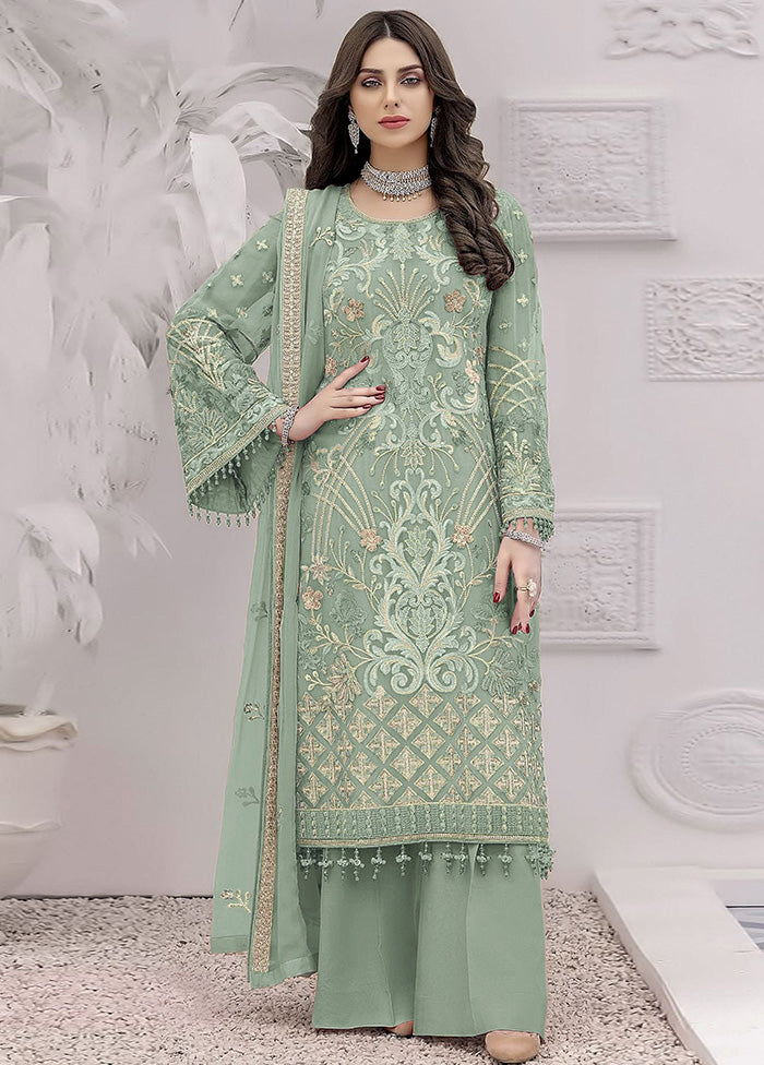 3 Pc Green Unstitched Georgette Suit Set