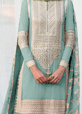 3 Pc Sky Blue Unstitched Georgette Suit Set