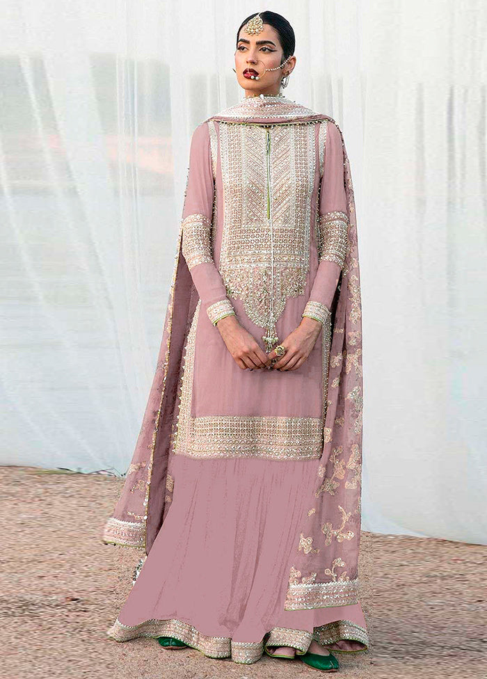 3 Pc Mauve Unstitched Georgette Suit Set