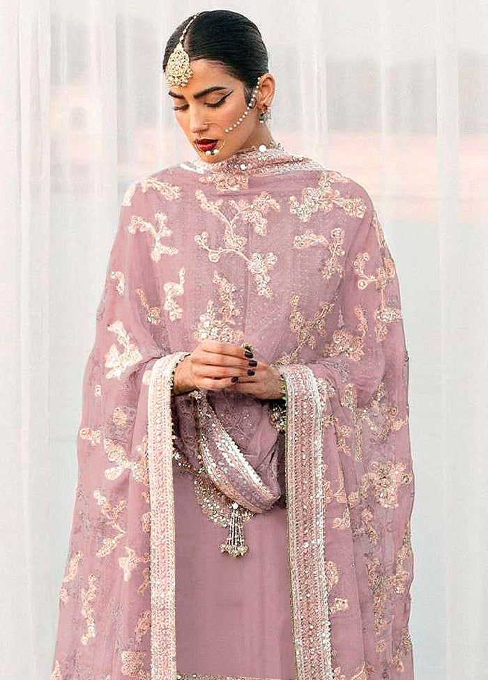 3 Pc Mauve Unstitched Georgette Suit Set