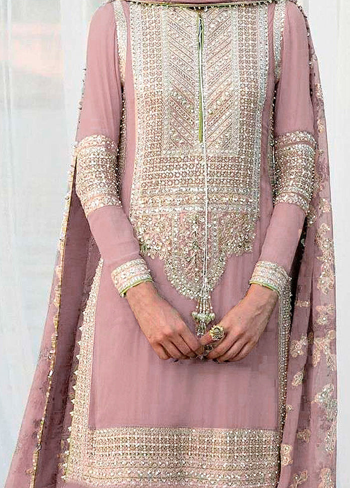 3 Pc Mauve Unstitched Georgette Suit Set