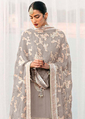 3 Pc Beige Unstitched Georgette Suit Set