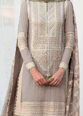 3 Pc Beige Unstitched Georgette Suit Set