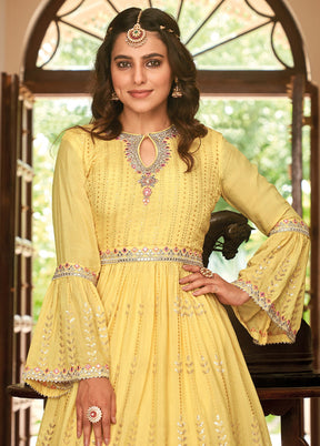 3 Pc Yellow Unstitched Silk Suit Set