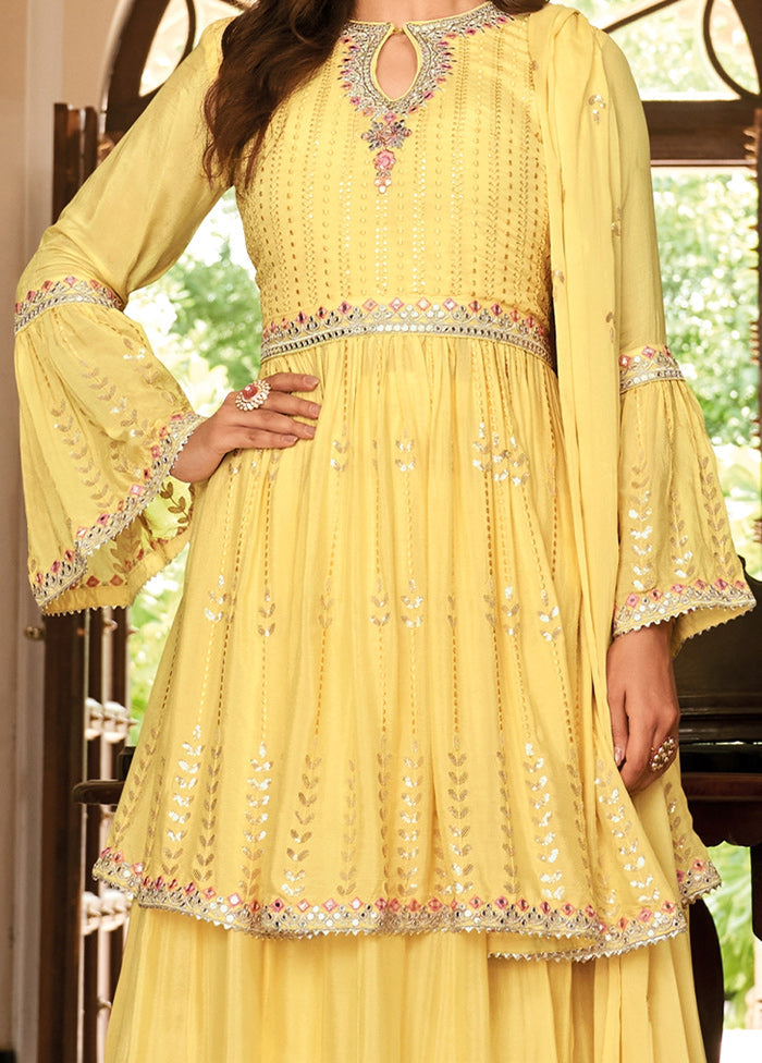 3 Pc Yellow Unstitched Silk Suit Set