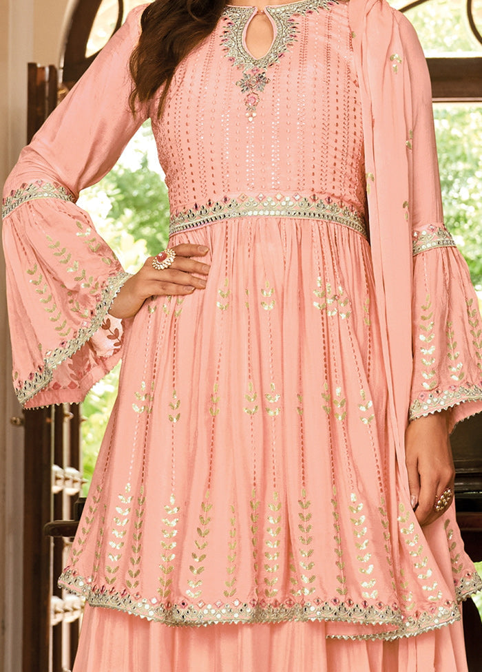 3 Pc Peach Unstitched Silk Suit Set