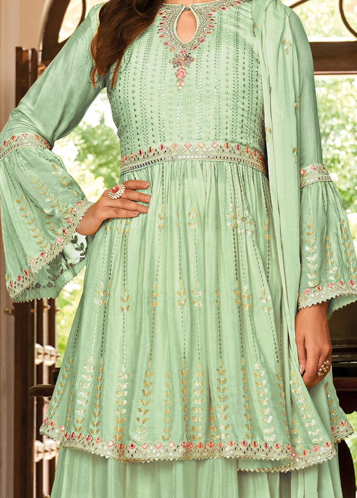 3 Pc Pista Green Unstitched Silk Suit Set