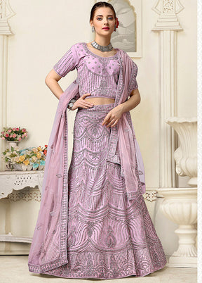 3 Pc Lavender Net Semi Stitched Lehenga Set