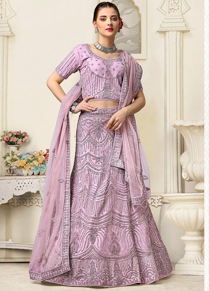 3 Pc Lavender Net Semi Stitched Lehenga Set