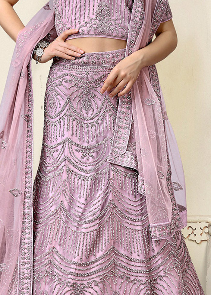 3 Pc Lavender Net Semi Stitched Lehenga Set