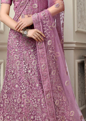 3 Pc Lavender Net Semi Stitched Lehenga Set