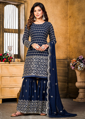 3 Pc Blue Unstitched Georgette Suit Set