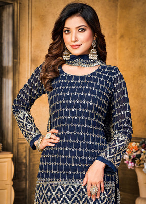 3 Pc Blue Unstitched Georgette Suit Set