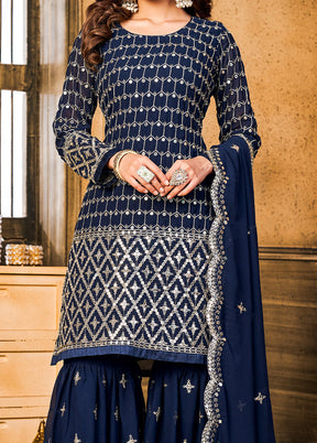 3 Pc Blue Unstitched Georgette Suit Set