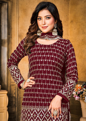 3 Pc Maroon Unstitched Georgette Suit Set