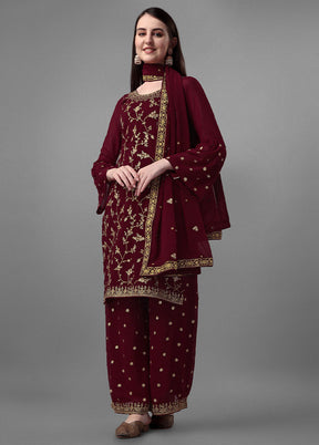 3 Pc Maroon Unstitched Georgette Suit Set