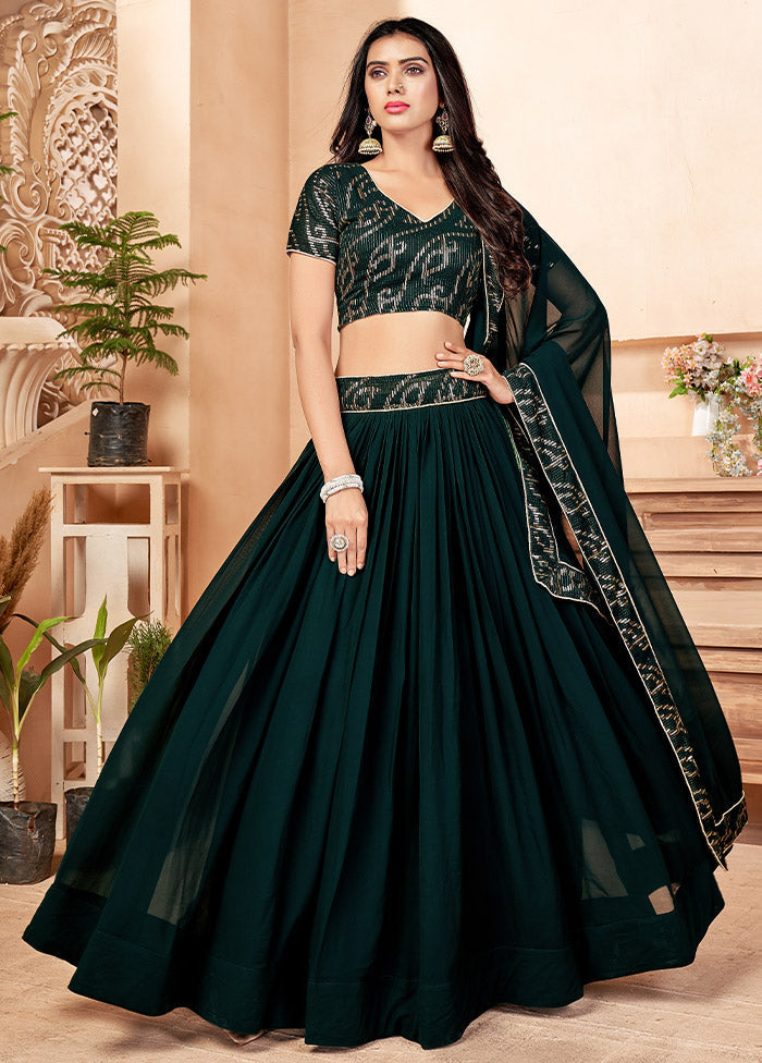 3 Pc Green Georgette Semi Stitched Lehenga Set