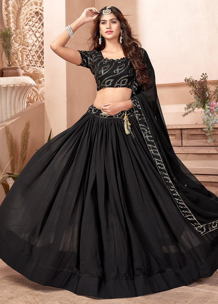 3 Pc Black Georgette Semi Stitched Lehenga Set