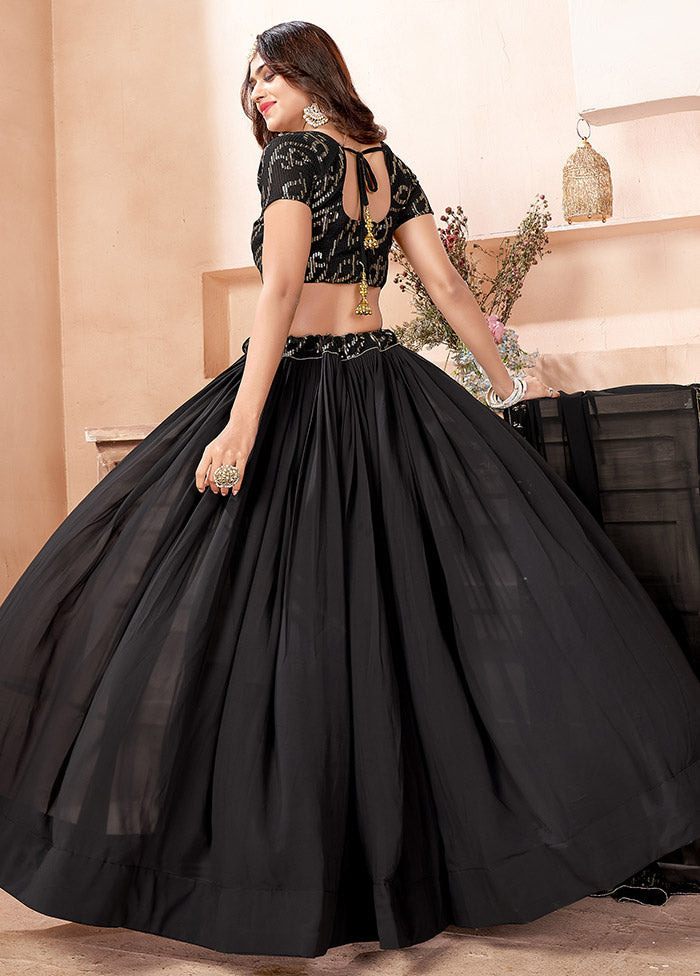 3 Pc Black Georgette Semi Stitched Lehenga Set