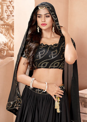 3 Pc Black Georgette Semi Stitched Lehenga Set