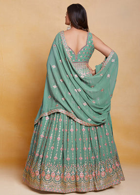 Sea Green Readymade Georgette Indian Dress