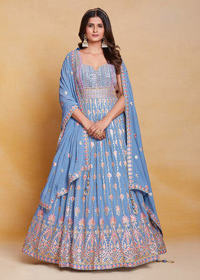 Blue Readymade Georgette Indian Dress