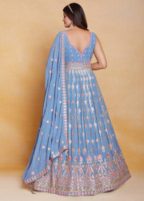 Blue Readymade Georgette Indian Dress