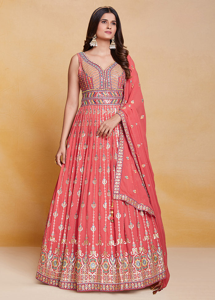 Coral Readymade Georgette Indian Dress