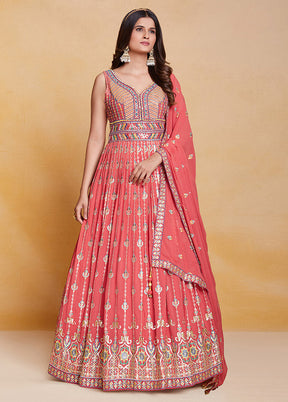 Coral Readymade Georgette Indian Dress