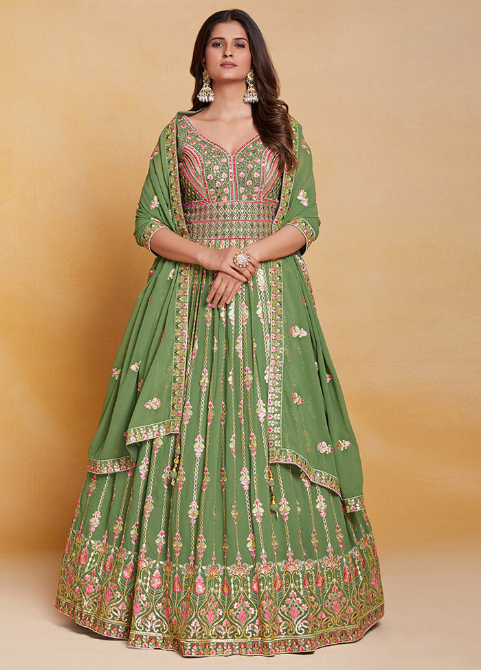 Green Readymade Georgette Indian Dress