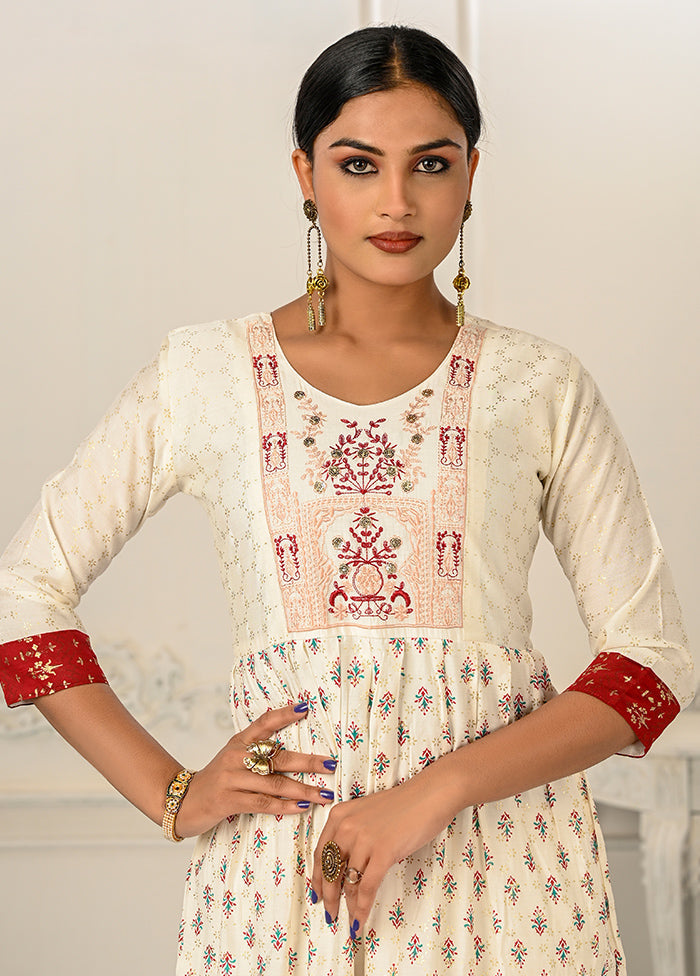 Cream Readymade Cotton Kurti