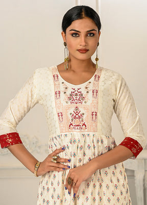 Cream Readymade Cotton Kurti