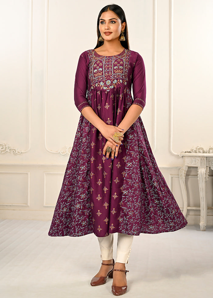 Wine Readymade Cotton Kurti