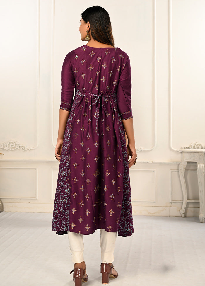 Wine Readymade Cotton Kurti