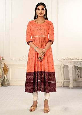 Orange Readymade Cotton Kurti