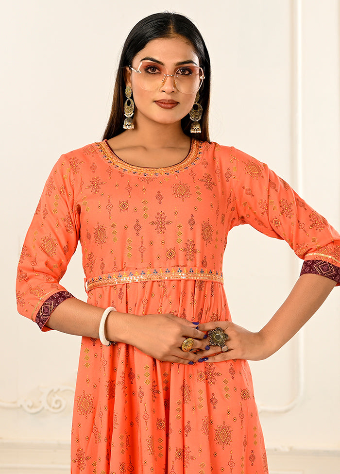 Orange Readymade Cotton Kurti