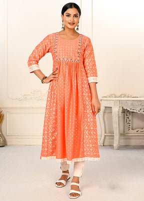 Orange Readymade Cotton Kurti