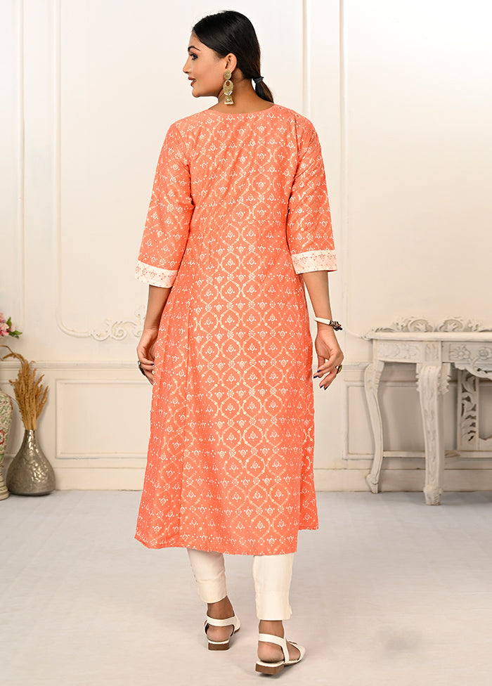 Orange Readymade Cotton Kurti