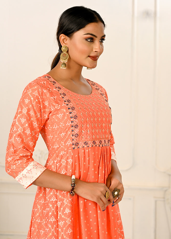 Orange Readymade Cotton Kurti