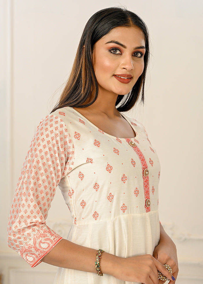 Cream Readymade Cotton Kurti