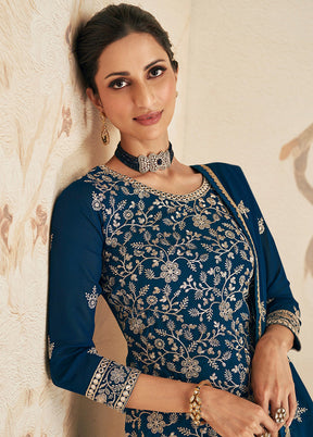 3 Pc Blue Unstitched Georgette Suit Set