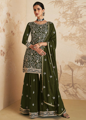 3 Pc Green Unstitched Georgette Suit Set