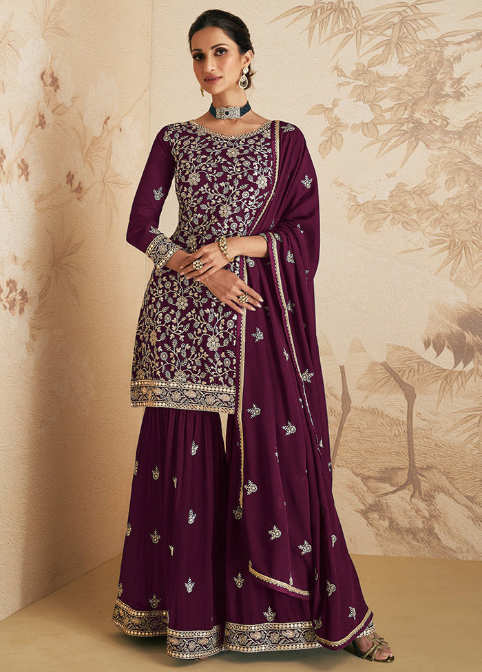 3 Pc Purple Unstitched Georgette Suit Set