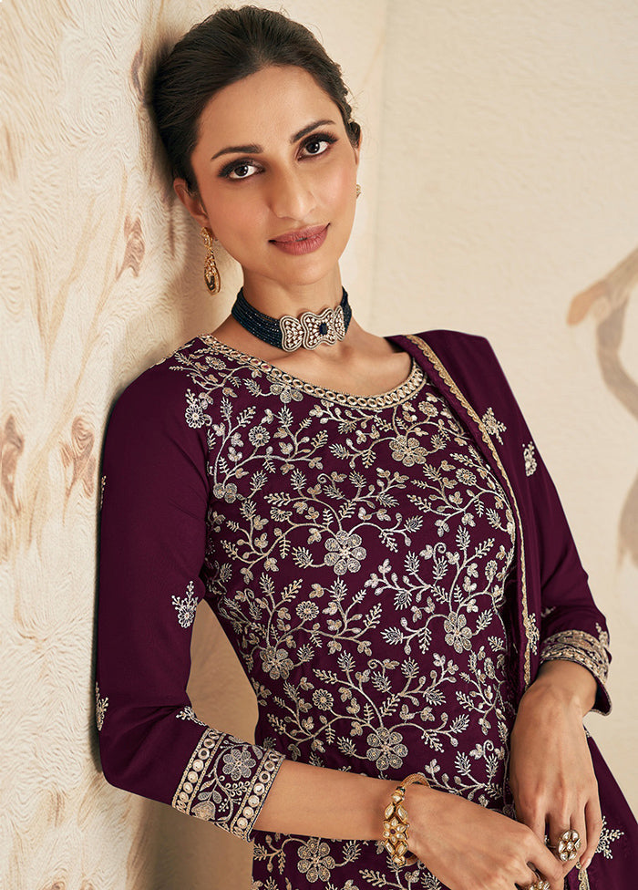 3 Pc Purple Unstitched Georgette Suit Set