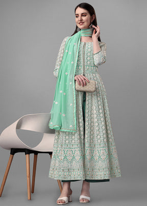 3 Pc Sea Green Unstitched Georgette Suit Set