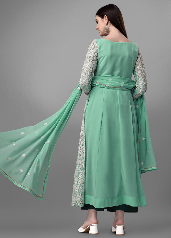 3 Pc Sea Green Unstitched Georgette Suit Set