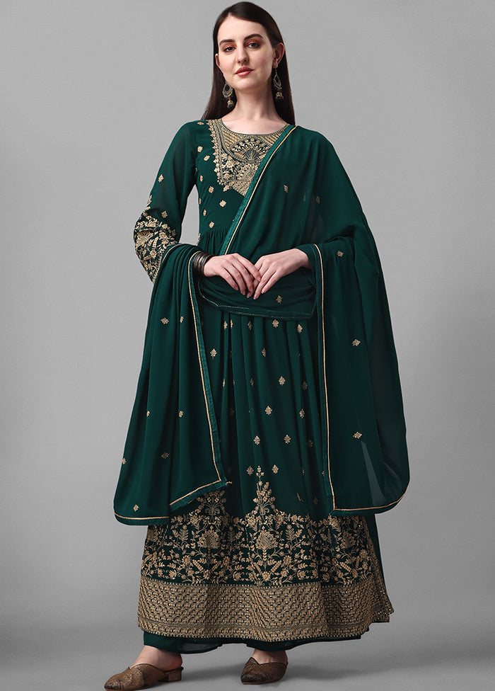 3 Pc Green Semi Stitched Georgette Suit Set