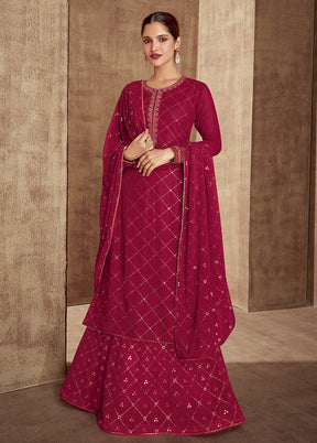 3 Pc Red Unstitched Georgette Suit Set