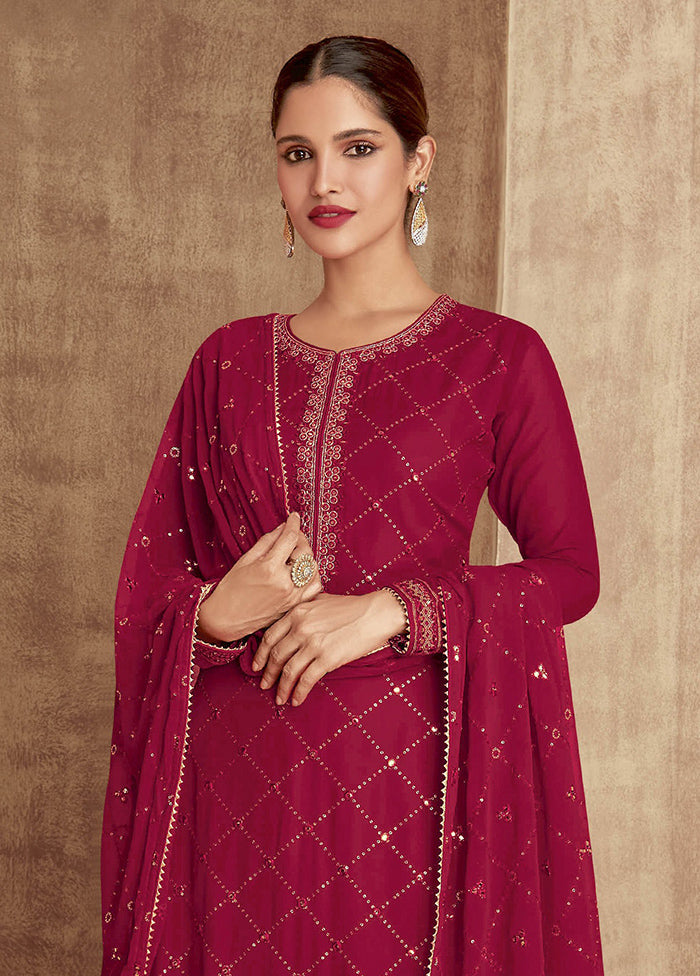 3 Pc Red Unstitched Georgette Suit Set